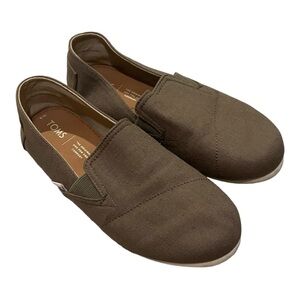 TOMS Classic Alpargatas Canvas Slip On Flats Olive Green Size 8